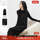 对白【杜鹃同款】黑色细闪小香风无袖连衣裙女2025冬季新款背心裙 经典黑 M