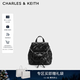 CHARLES&KEITH菱格大容量柔软多用背包书包双肩包包女包生日礼物CK2-60151400 Noir黑色 S