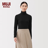 MUJI女式 起毛 罗纹编织 高领长袖T恤 针织衫打底衫女装25年冬季 黑色 S （155/80A）