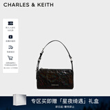 CHARLES&KEITH褶皱油蜡皮斜挎小方包手提包腋下包女士生日圣诞礼物CK2-80160183 Prism Noir黑色（新色） S