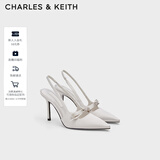 CHARLES&KEITH缎面蝴蝶结尖头高跟凉鞋女生日礼物圣诞礼物送女友CK1-60361556 Light Grey浅灰色 37