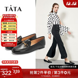 他她（TATA）方头乐福鞋女休闲平底一脚蹬小皮鞋女单鞋春秋款FLC22AM4 黑色 38