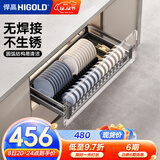 悍高（HIGOLD） 厨房橱柜拉篮碗架抽屉式碗篮加厚304不锈钢底板调味篮双层碗碟篮 800柜单层碗篮|安装内深≥45.3cm
