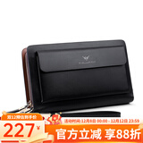 WILLIAMPOLO保罗牛皮双拉链手包时尚手拿包男士钱包商务男包大容量手抓包皮包 黑色 