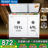 美菱（MeiLing）220升大容量家用商用双温双箱冰柜 顶开门一级能效节能 冷冻冷藏卧式冰箱断电保护国家补贴 热销款 | 双温转换 大冷冻 220L