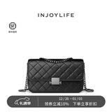 INJOYLIFE菱格链条包新款羊皮盒子包单肩小包锁扣斜挎包高级气质女包 黑色