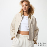 优衣库女装休闲拉链短茄克/外套巴恩风翻领时尚夹克 新款479208 30 浅米色 M /160/84A