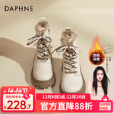 达芙妮秋冬真皮马丁靴女2025最新款厚底增高英伦风短靴加绒加厚雪地靴女 卡其色【超厚绒】 37