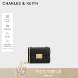CHARLES&KEITH拼接菱格链条单肩斜挎小方包包女包生日礼物新年礼物CK2-80701360 CK2-80701360Black黑色 S