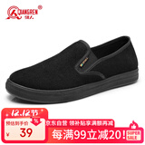 强人布鞋3515传统休闲男鞋一脚蹬透气吸汗单布鞋 条绒布鞋 黑色 40