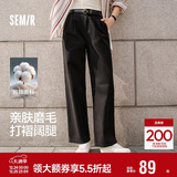 森马（Semir）休闲裤女纯棉打褶阔腿裤腰带秋复古磨毛长裤显腿长101524127005A