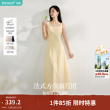 茵曼（INMAN）章若楠同款欧若风法式吊带连衣裙2025夏季新品女装淡鹅黄色裙子 浅黄色 (方领) S