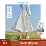 茵曼（INMAN）法式碎花高级感2025夏女新款休闲中长吊带连衣裙子 白底蓝花半身裙-18412674 S