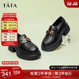 他她（TATA）英伦厚底jk乐福鞋女鞋黑色学院小皮鞋浅口单鞋子GOK02AA4 黑色 38