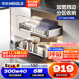 悍高（HIGOLD） 厨房橱柜拉篮碗架抽屉式碗篮加厚304不锈钢底板调味篮双层碗碟篮 900柜2层-PDL3.0系列套装