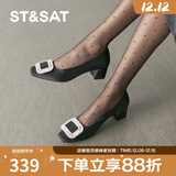 星期六（St&Sat）女鞋浅口优雅方头中粗跟通勤单鞋 黑色 37