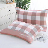 工厂直发-纯棉枕巾一对高档纱布加大加厚枕头柔软四季吸汗格 格调清新粉色一对装