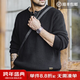 马登工装美式复古竖条纹亨利领毛衣宽松加厚黑色打底针织衫男秋冬 黑色 【毛衣男高级感/毛线衣/针织外套男】 XL 【宽松版型,可拍小一码】