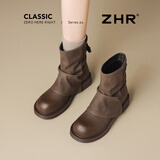 ZHR堆堆短靴女2025新款厚底雪地靴美拉德裤管马丁靴女KN191棕色37