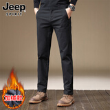 JEEP SPIRIT吉普休闲裤男秋冬季韩版裤子男士商务弹力直筒男裤 黑色加绒 32