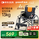 鱼跃 (yuwell)手动轮椅车H062折叠老人轻便免充气铝合金旅行手推代步