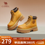 骆驼（CAMEL）大黄靴女时髦擦色粗跟户外工装秋马丁靴 L24W076611 土黄(5孔) 37