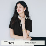 伊芙丽（eifini）蒋欣代言【经典延续】天然桑蚕丝简约真丝混纺丝光内搭T恤女上衣 黑色 L 110-125斤