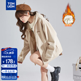 唐狮（TonLion）2025针织外套女休闲卫衣开衫连帽上衣 加绒款/浅卡其 L