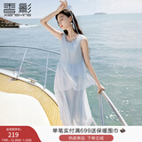 香影蓝色海边连衣裙女无袖2025夏装新款不规则荷叶边航海系沙滩裙 航线蓝 S 155/80A/85-95斤