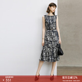颜域设计感时尚连衣裙女2024新款秋季裙子气质连身裙中长款背心裙 黑白花 M