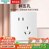 鸿雁X5插座面板开关三孔五孔六孔十孔一开双开双控空调防水 X5白色 斜五孔插座
