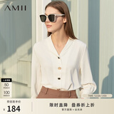 AMII女装2025极简休闲时尚宽松雪纺衫夏季新款撞色纽扣碎褶上 米白 M 160/84A