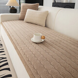 恬景实木皮沙发垫秋冬2026新款直排一片式坐垫子冬季加厚毛绒沙发套罩 恬颜-奶咖【加厚夹棉羊羔绒坐感柔软】 50*150cm