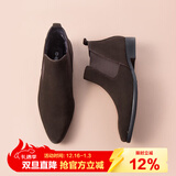 村哥牛皮切尔西男靴高帮皮鞋马丁靴男秋冬季加绒英伦反绒皮短靴 棕色(加绒款) 42