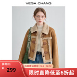 VEGA CHANG皮毛一体短外套女秋冬2025新款雅丹风宽松毛绒夹克外套 布朗棕（短款） L