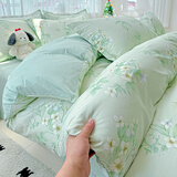 红蜻蜓全棉被套单人150x200单件夏季纯棉家用双人被罩200x230床单四件套 东方树叶【100%新疆全棉】 1.8米床四件套【被套200x230cm】