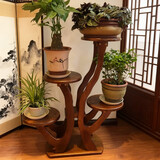 木洛阁花架实木置物架阳台客厅多层落地式大花盆架子中式室内高档装饰架 4托琥珀黄【普通款】 实木花架