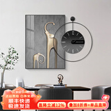 墨派 轻奢餐厅装饰画现代简约带钟表组合挂画饭厅背景墙壁画客厅挂画 吉象如意 70*100cm晶瓷+直径60cm钟表