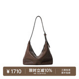 裘真【圣诞礼物】【明星同款】植鞣胎牛皮腋下经典hobo包通勤真皮女包 咖啡色-小号(胎牛皮版) 小包/大包