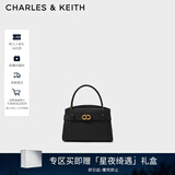 CHARLES&KEITH金属扣带凯莉包婚包手提单肩包包女包生日圣诞礼物CK2-50270880 Black黑色 S