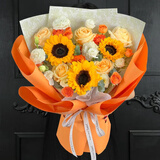 插画鲜花速递向日葵玫瑰混搭花束表白送女友老婆生日礼物全国同城配送 3朵向日葵5朵香槟玫瑰混搭花束
