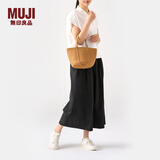 MUJI纸编 托特包 手提包 包包 女包 通勤 编织包 大容量 度假沙滩包 浅棕色 小 底部直径18cm，高18cm