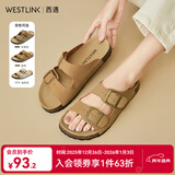 西遇平底勃肯凉拖鞋女2025新款夏季外穿一字拖鞋森系新复古回潮凉鞋 棕色 39