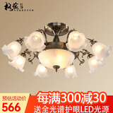 格蕴美式吊灯简约大气客厅灯欧式田园古铜餐厅卧室灯北欧复古灯具 青古铜色8头*配三色光全谱护眼