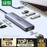 绿联Type-C扩展坞千兆网口拓展坞USB分线器雷电4转HDMI网线转接器4k高清适用华为苹果MacBook/Mac mini