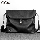COW男包单肩包男士商务休闲斜挎包时尚潮流单肩翻盖背包 C-9858 横款