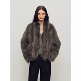 付智恩芦苇花 芬兰进口狐狸毛典雅轻盈年轻感圆领皮草外套女 灰绿色-立领|芬兰Sagafurs进口狐狸毛 S