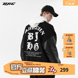 BJHG不计后果秋毛呢PU皮拼接夹克男女高街国潮宽松绣花棒球服休闲外套 黑色 XL  (140-160斤）