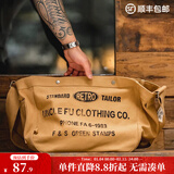 马登工装美式复古大容量斜挎包男士机车通勤电脑包报童邮差托特包男 杏黄色【加宽/可调节肩带】 均码（约55*18*29）cm