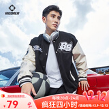 准者棒球服夹克外套男装2025秋冬新款美式复古PU皮袖休闲宽松运动开衫 909纯正黑 XL